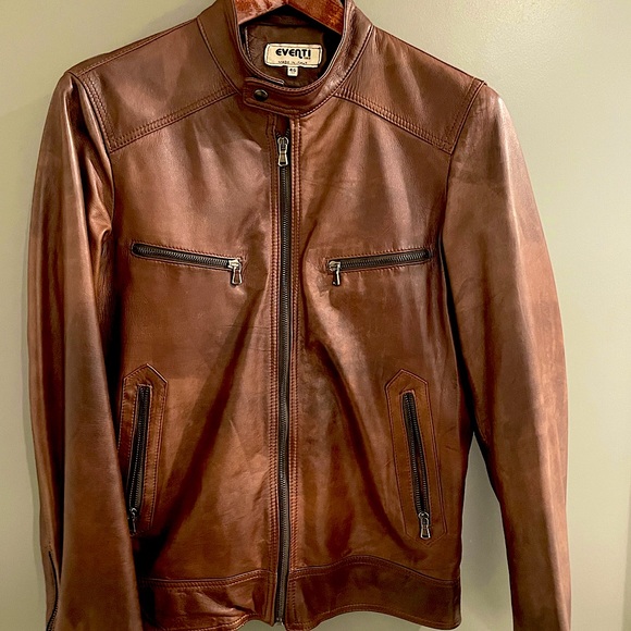 Italian Calfskin Racer Jacket - Mahogany Brown
